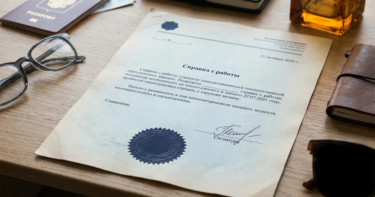 Справка с работы на фирменном бланке с печатью и подписью для шенгенской визы